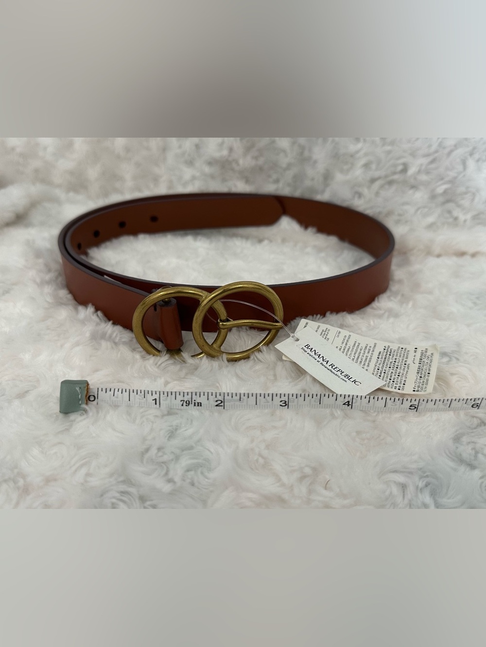 (NWT) Banana Republic Tan Leather Belt with Gold Double-Ring Buckle